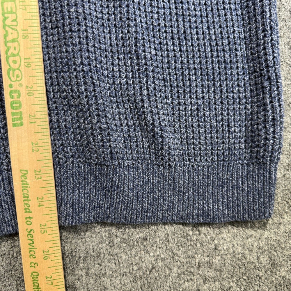 L.L. Bean Waffle Knit 1/4 Zip Sweater Men Medium Blue Marled Chunky Cotton Blend - Picture 7 of 9